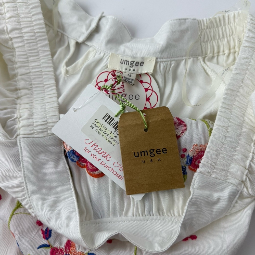 Umgee Women White Floral Embroidered Off The Shoulder Top Size M NWT Boho - Picture 11 of 15